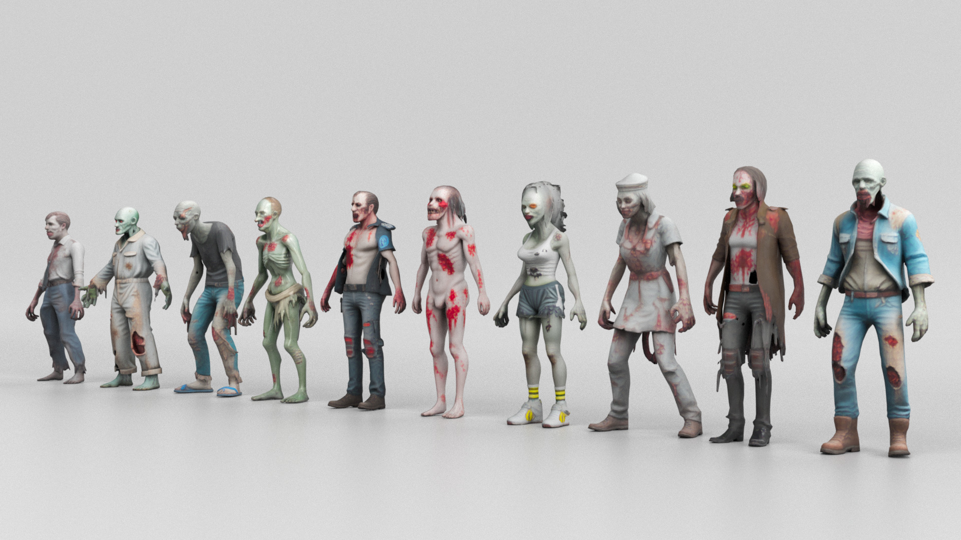 Zombie 3D Model Set Low-poly 3D model_1