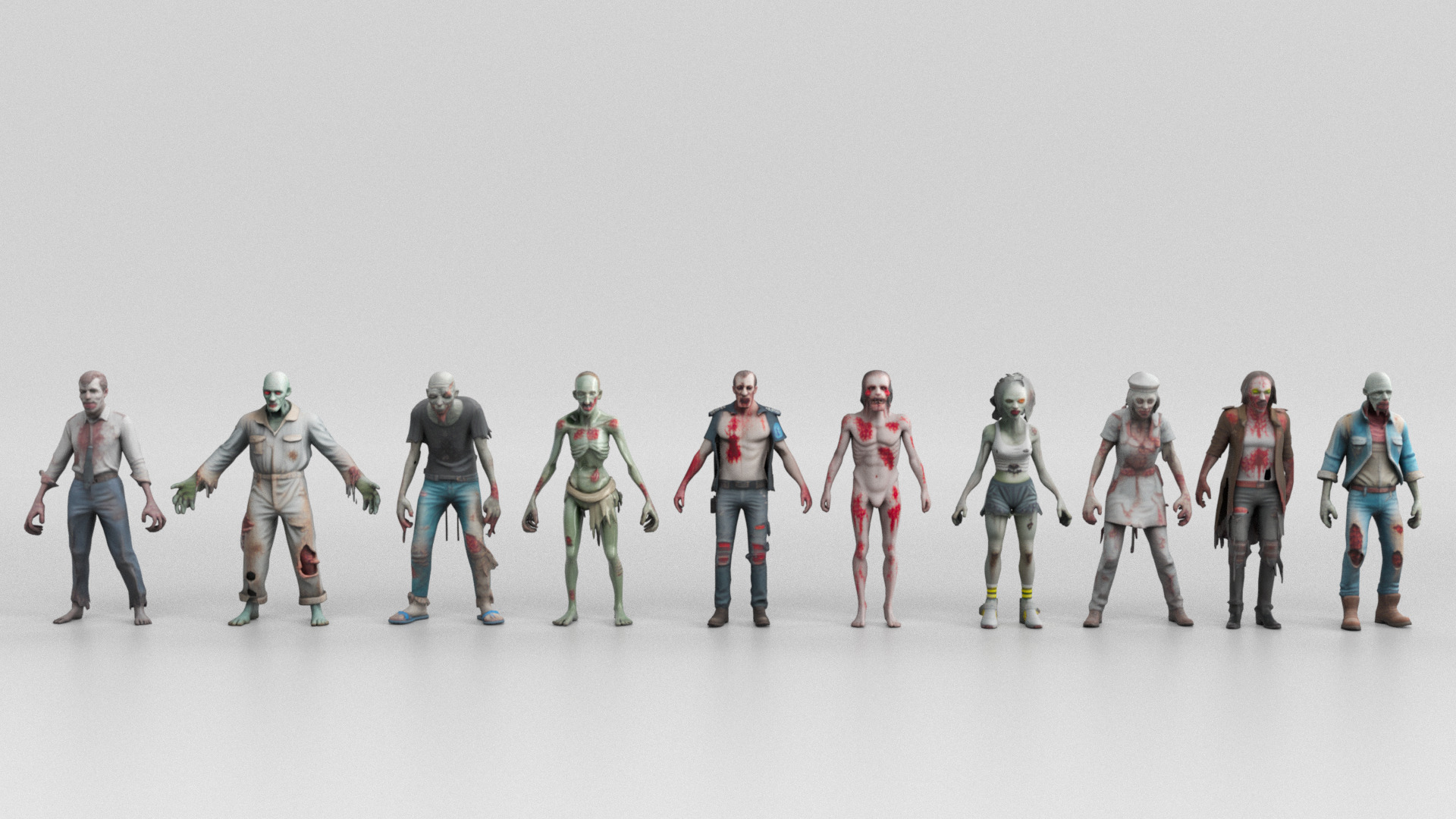 Zombie 3D Model Set Low-poly 3D model_2