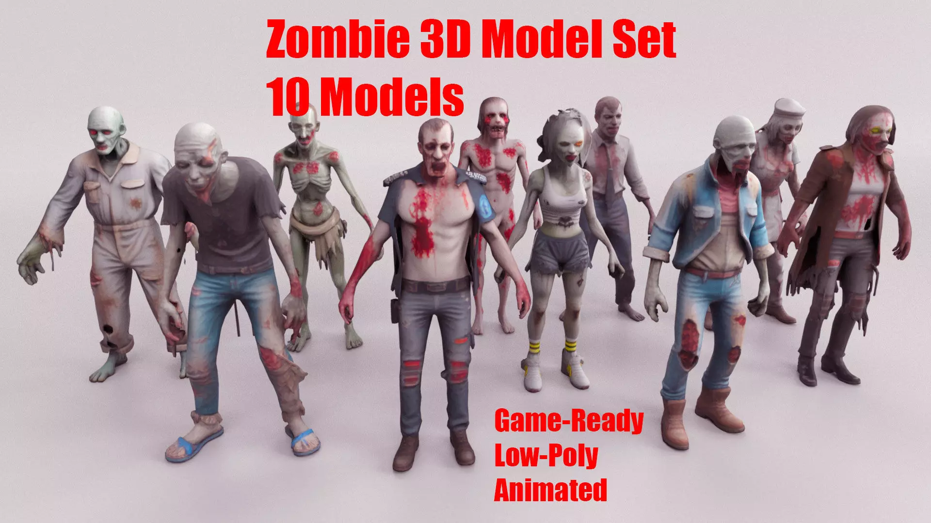 Zombie 3D Model Set Low-poly 3D model_0