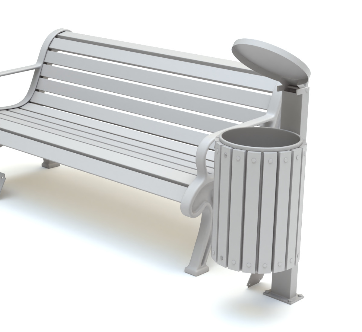 Park Set with Bench Street Lamp and Litterbin 3D model_13