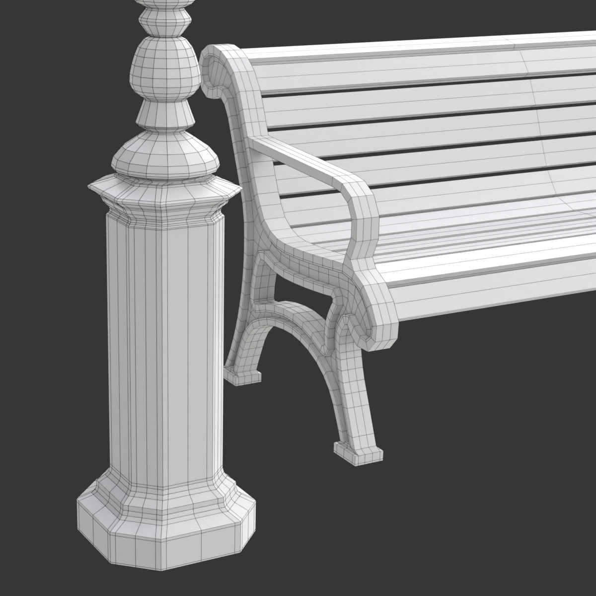 Park Set with Bench Street Lamp and Litterbin 3D model_18