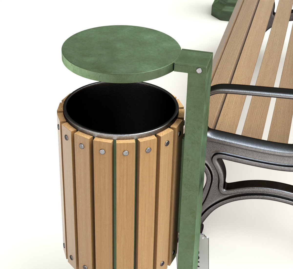 Park Set with Bench Street Lamp and Litterbin 3D model_7
