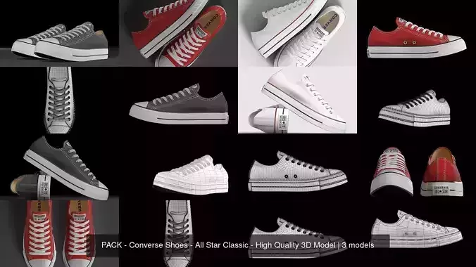 PACK - Converse Shoes - All Star Classic - High Quality 3D Model 3D Model Collection