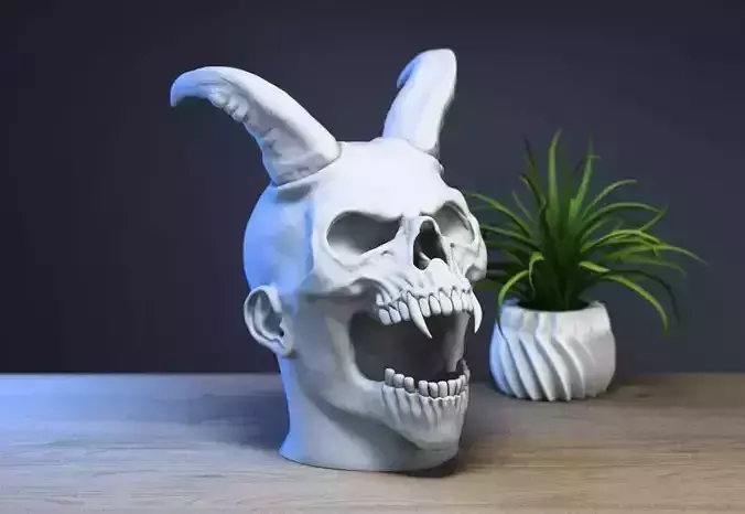 Scream skull demon horns sculpture
