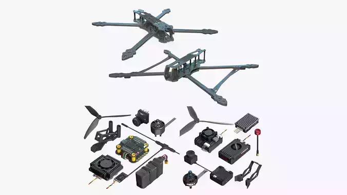 FPV Drone Parts Set Vol 3 3D Model Collection