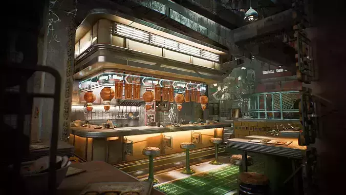 Hong Kong City And Ramen Bar - UE5 Low-poly 3D model