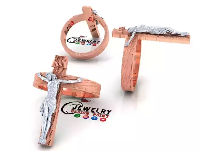 Custom 3D Jesus with Cross Ring - Crucifixion Cross