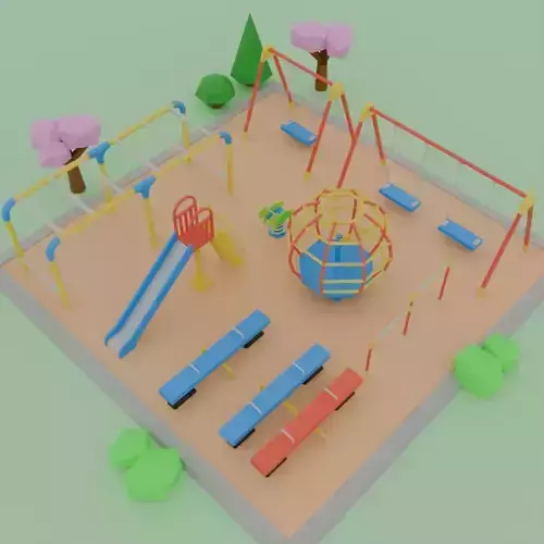Low polygon Japanese park playground equipment set