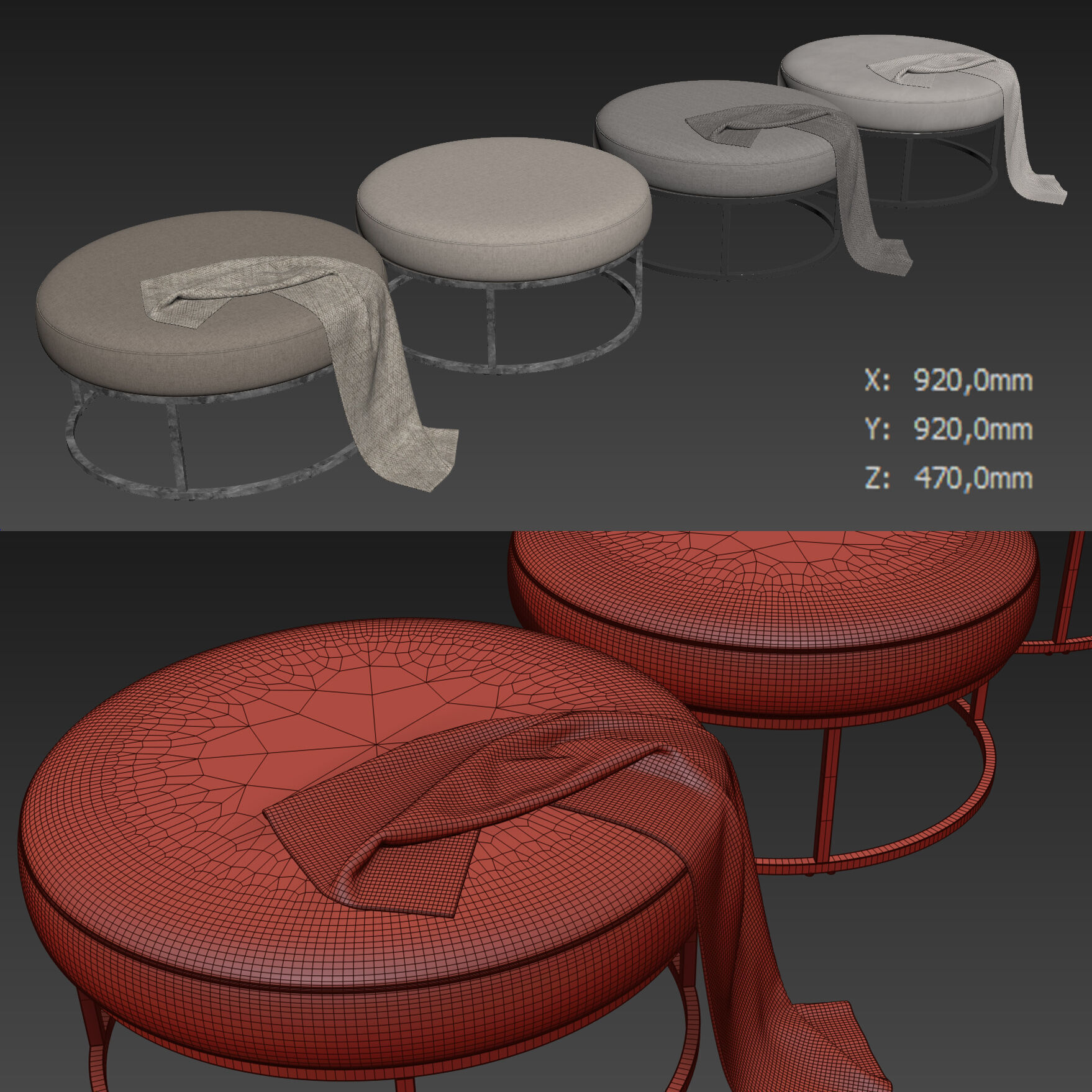 Millie Round Ottoman By Pottery Barn 3D model_4