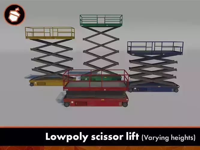 Lowpoly scissor lift - varying heights Low-poly 3D model