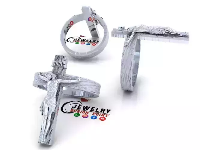 Custom 3D Jesus with Cross Ring - Crucifixion Cross
