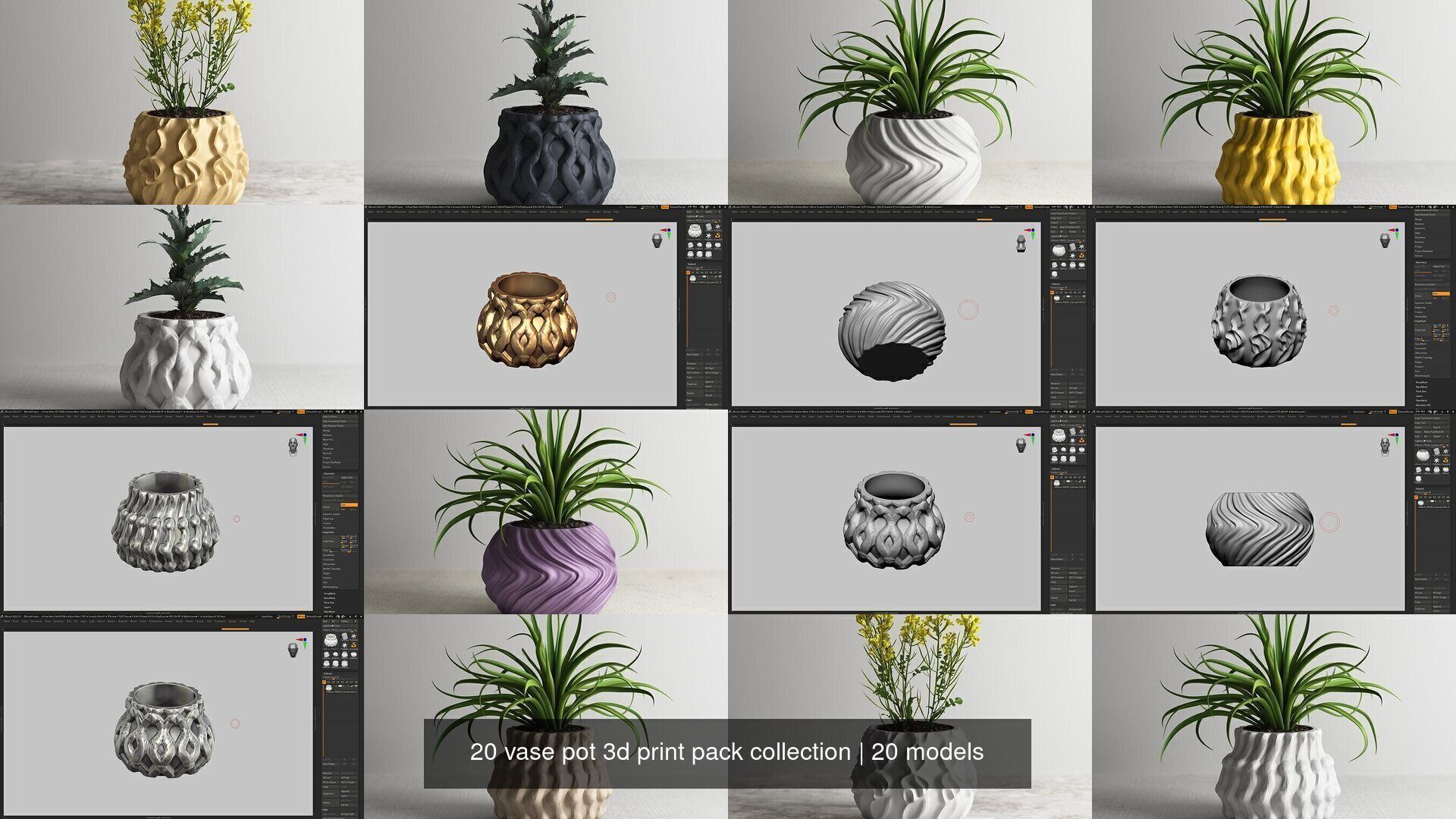 20 vase pot 3d print pack collection _2