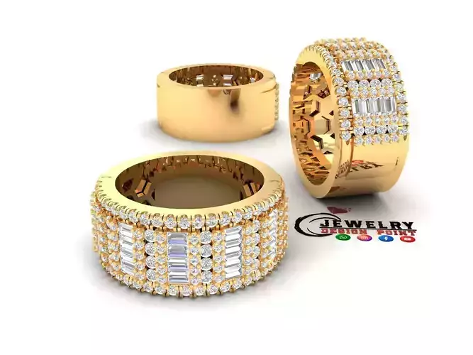 Custom Bling Baguette With Round Diamond Ring - Eternity Band