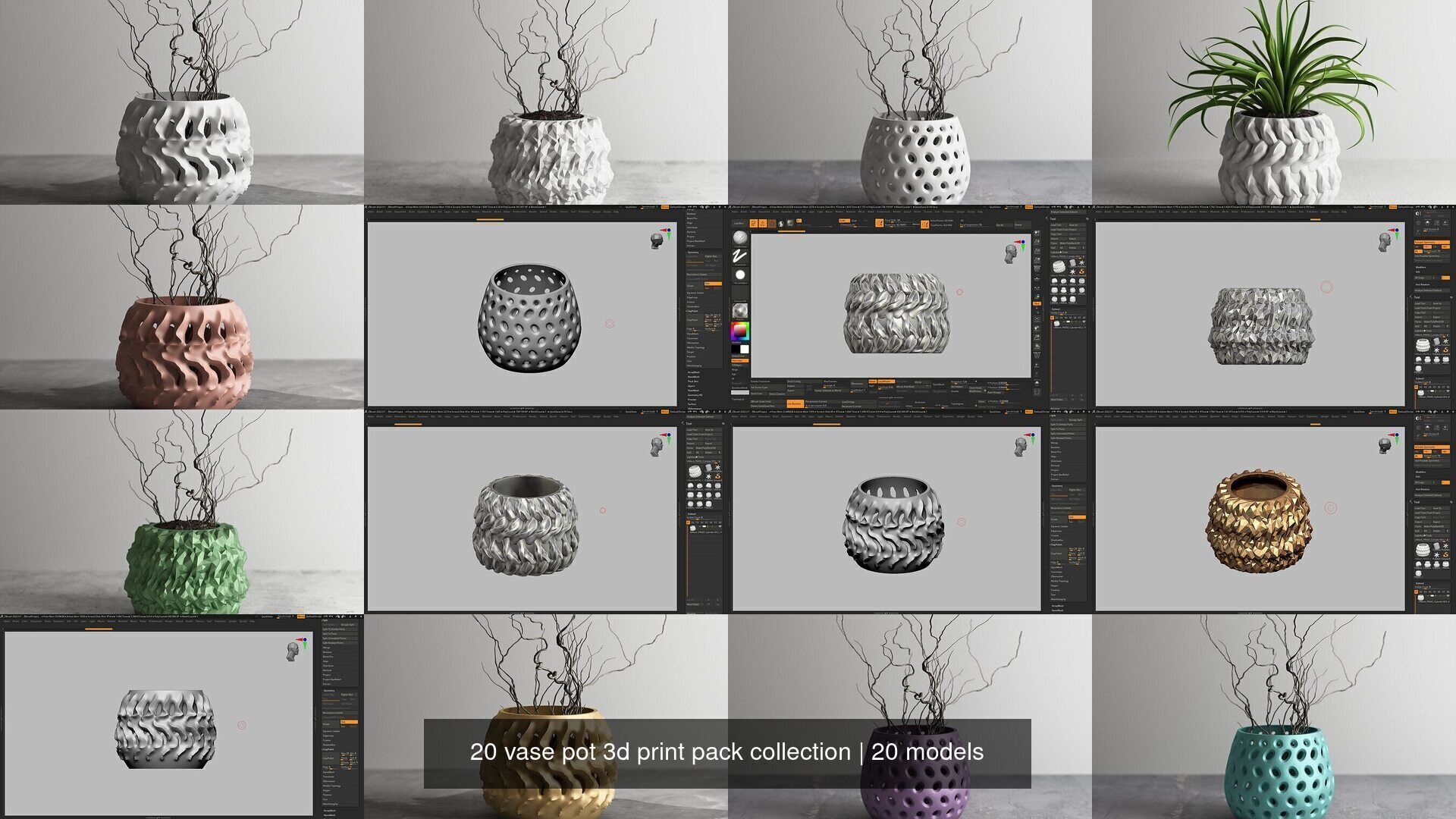 20 vase pot 3d print pack collection _2