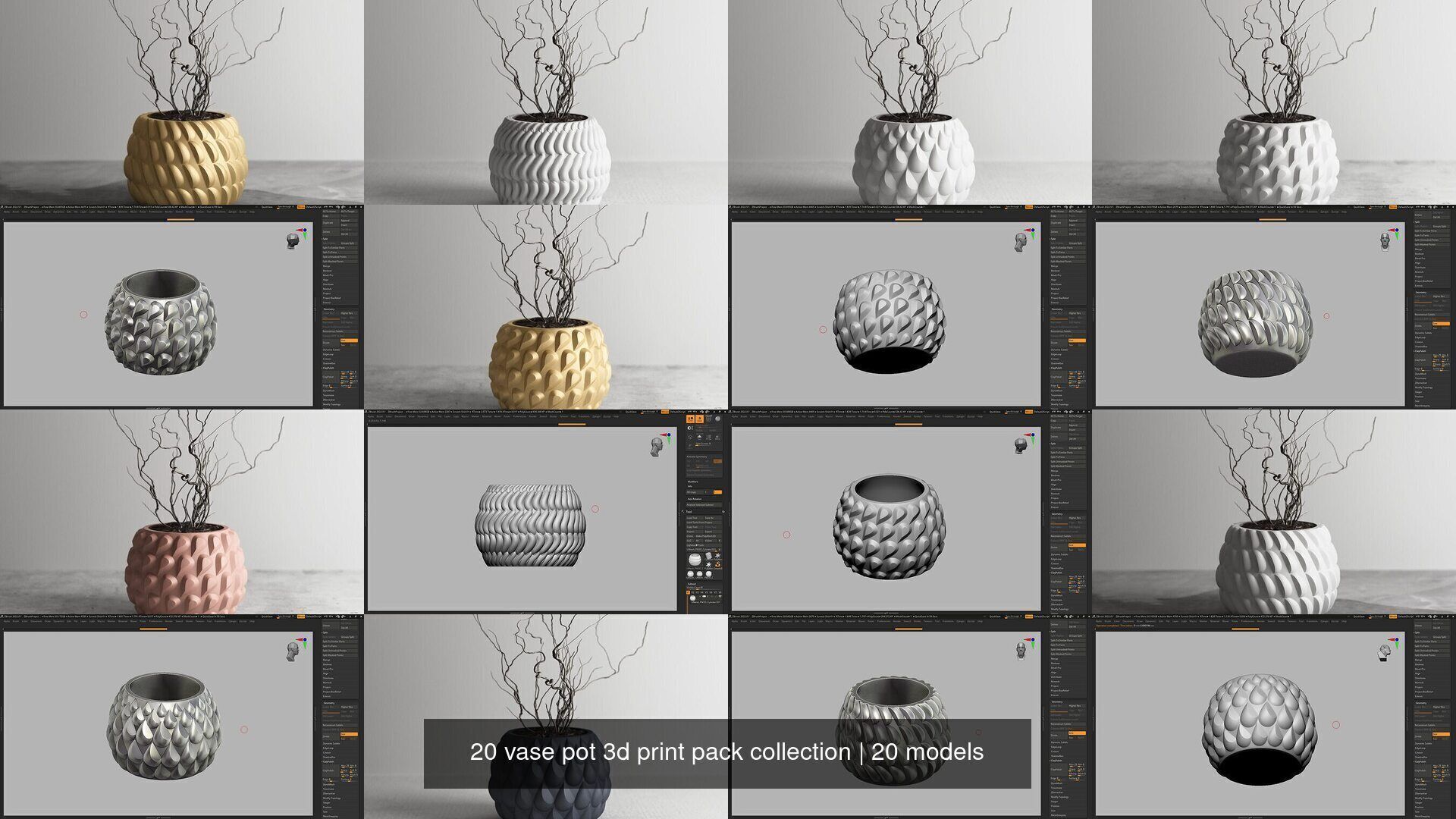 20 vase pot 3d print pack collection _2