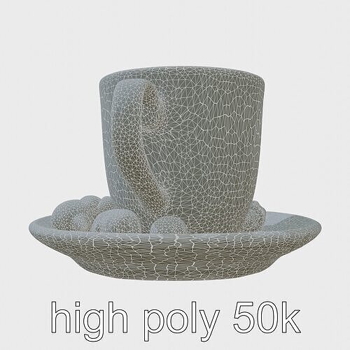 Elegant White Coffee Mug with Saucer and Brazil Nuts Low-poly 3D model 6