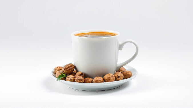Elegant White Coffee Mug with Saucer and Brazil Nuts Low-poly 3D model 4