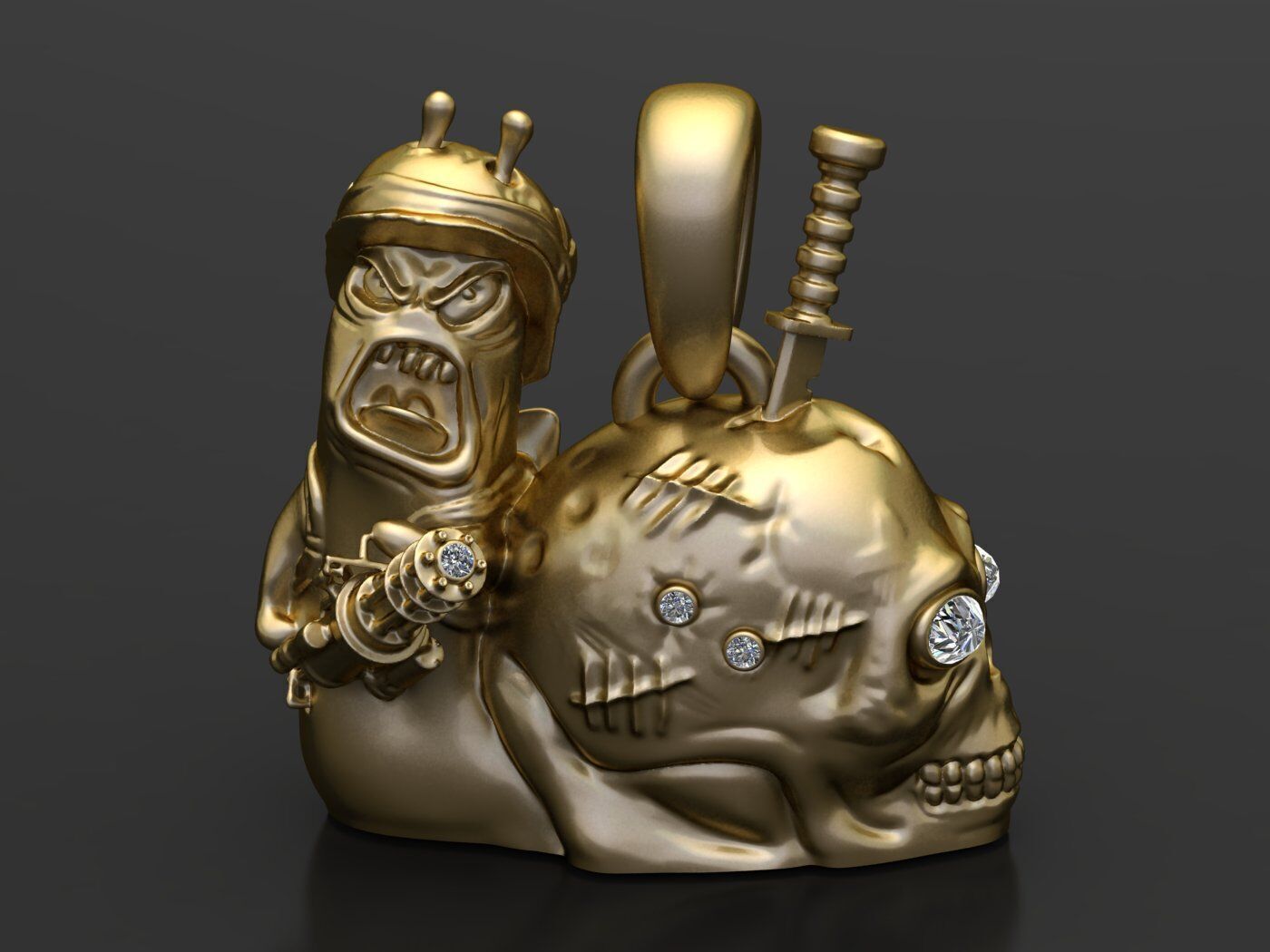 SKULL DIAMOND PENDANT 3D PRINABLE MODEL  3D print model_1