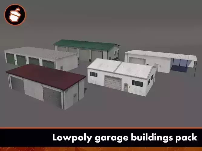 Lowpoly garage buildings pack Low-poly 3D model