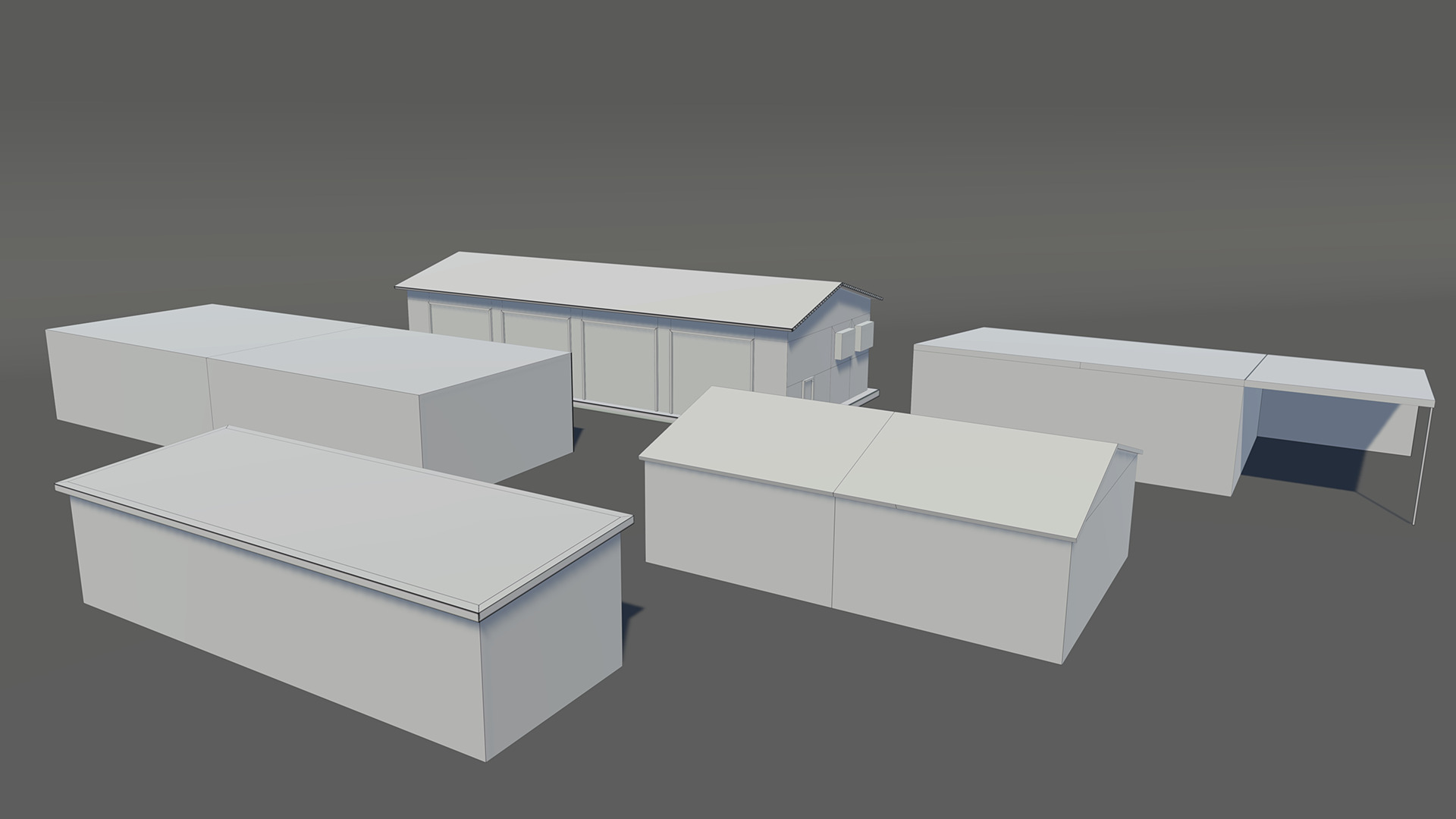 Lowpoly garage buildings pack Low-poly 3D model_6