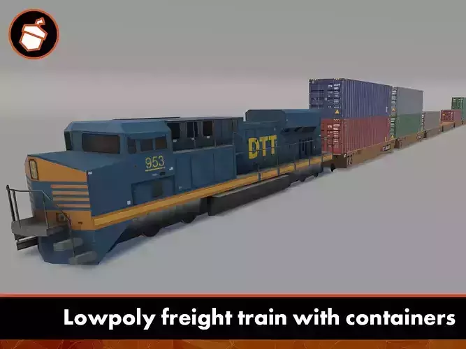 Lowpoly freight train with containers pack