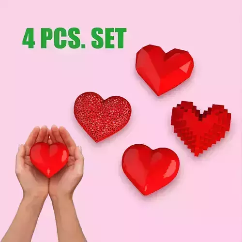 3D Valentines Day Hearts - 4 pcs - Bundle for Valentines