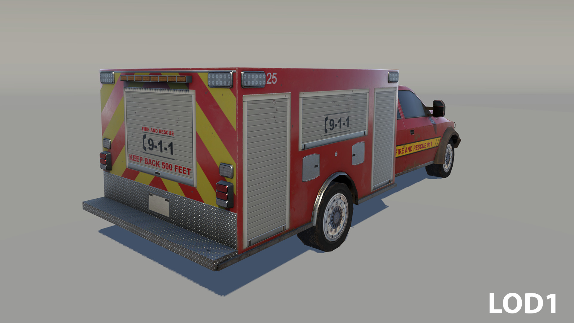 Fire and Rescue truck Low-poly 3D model_4