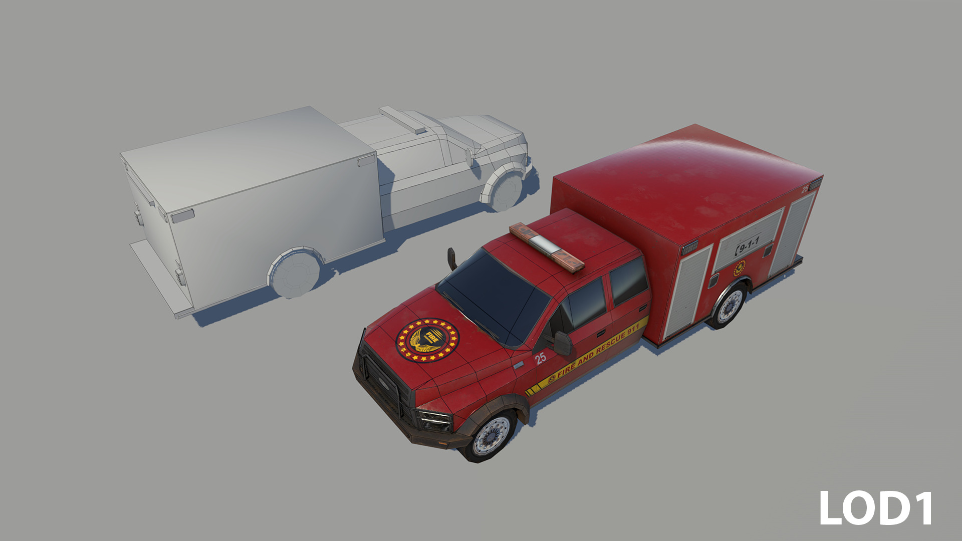 Fire and Rescue truck Low-poly 3D model_6