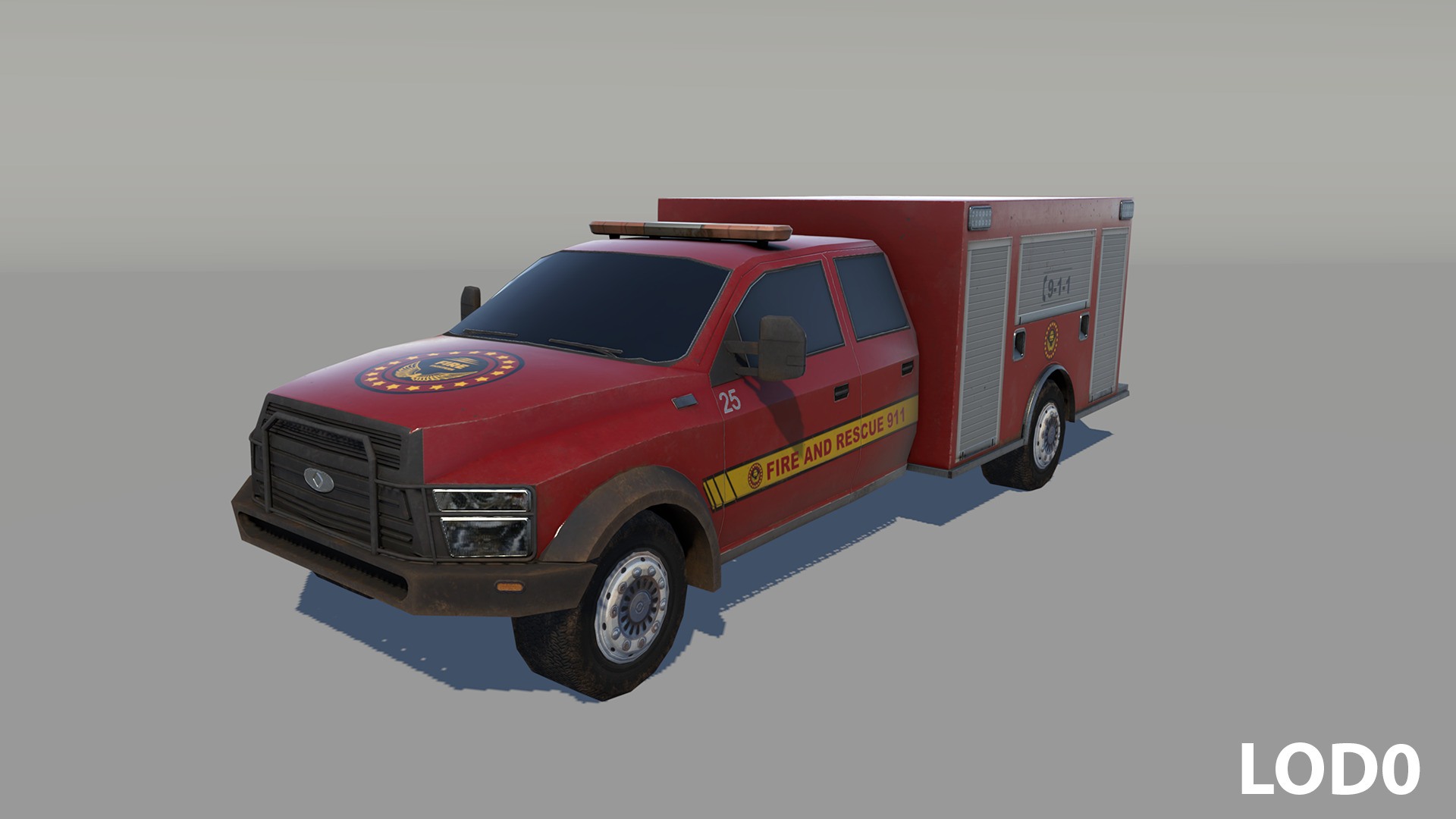 Fire and Rescue truck Low-poly 3D model_1