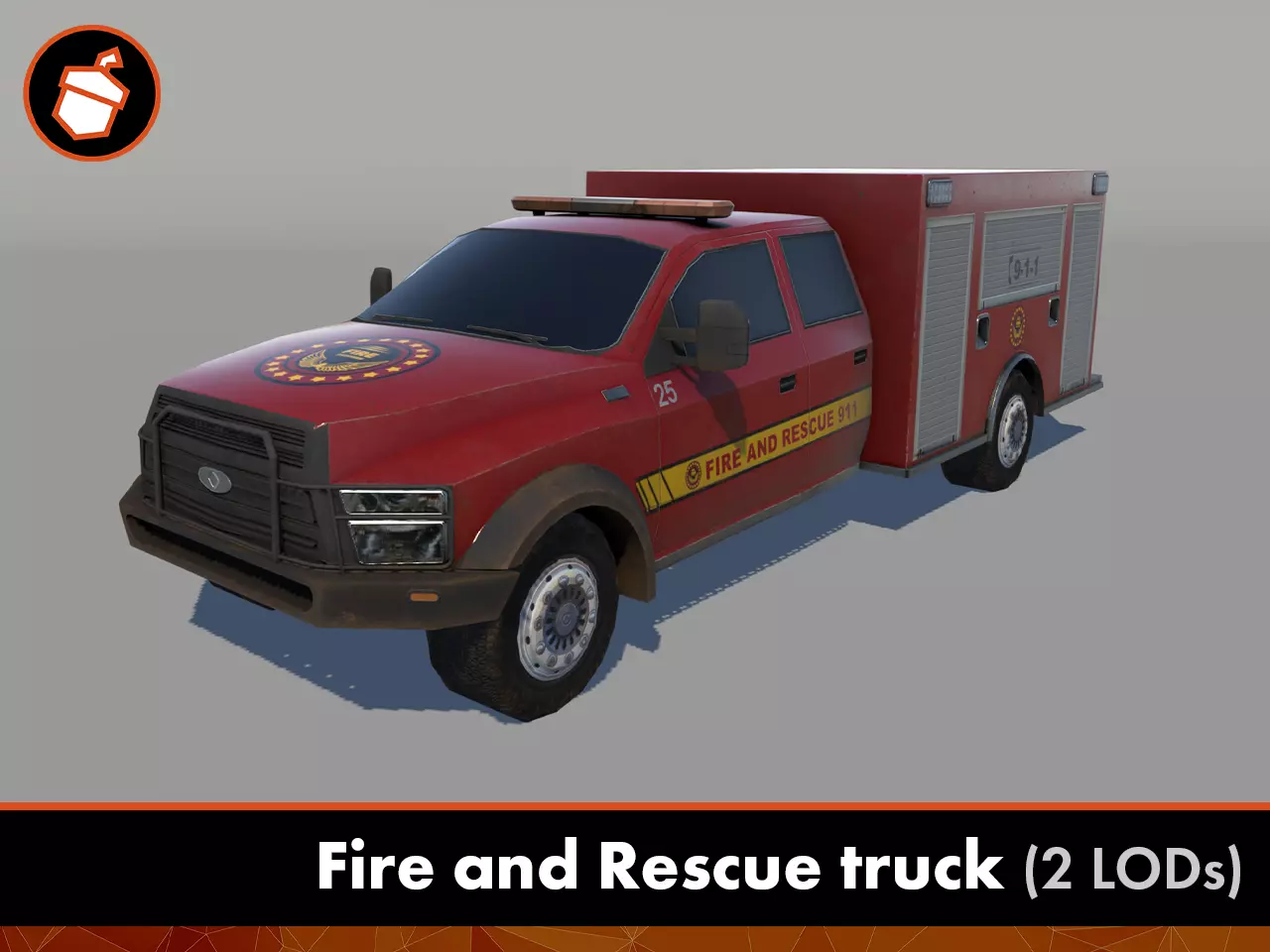 Fire and Rescue truck Low-poly 3D model_0