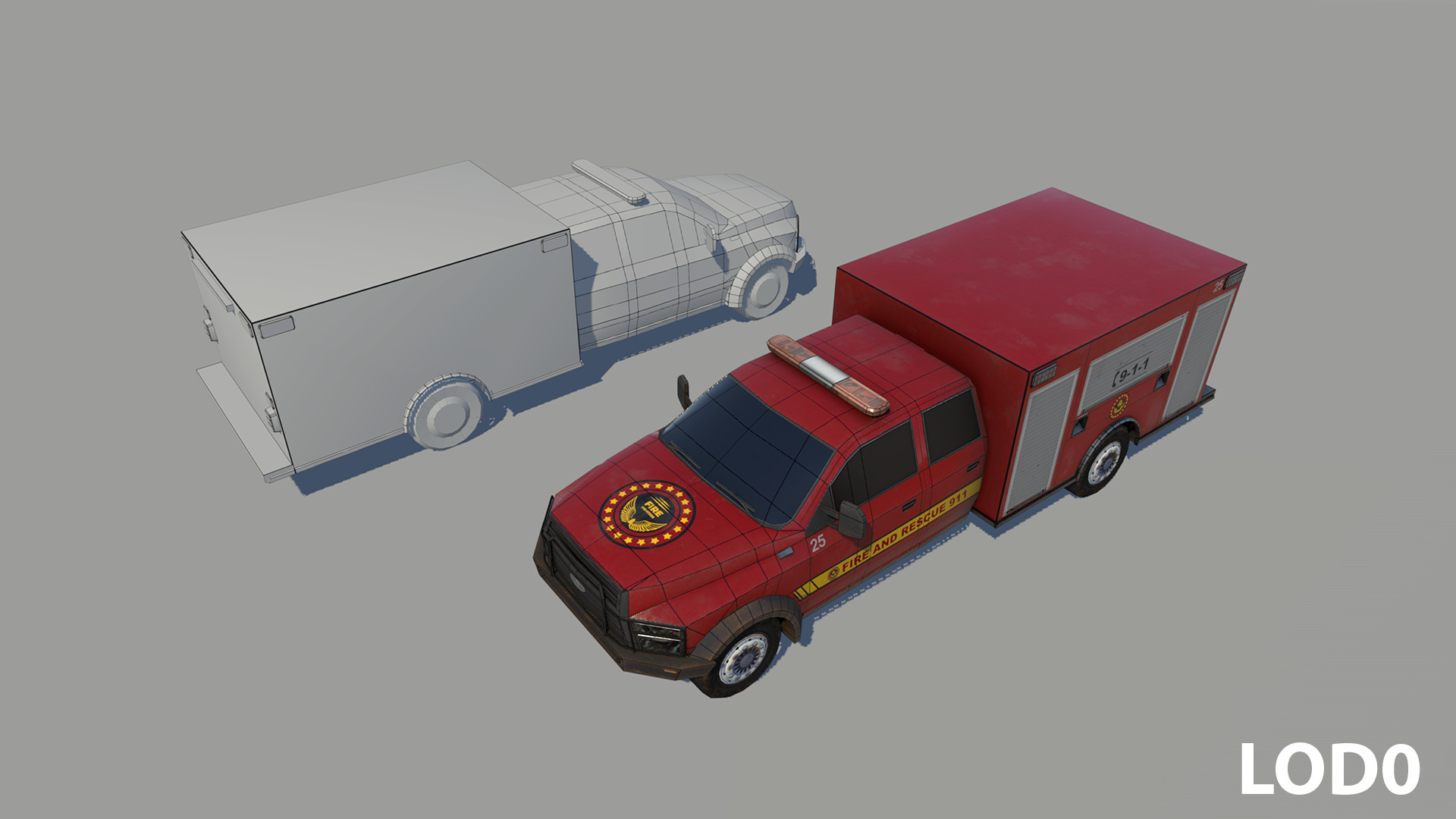 Fire and Rescue truck Low-poly 3D model_5