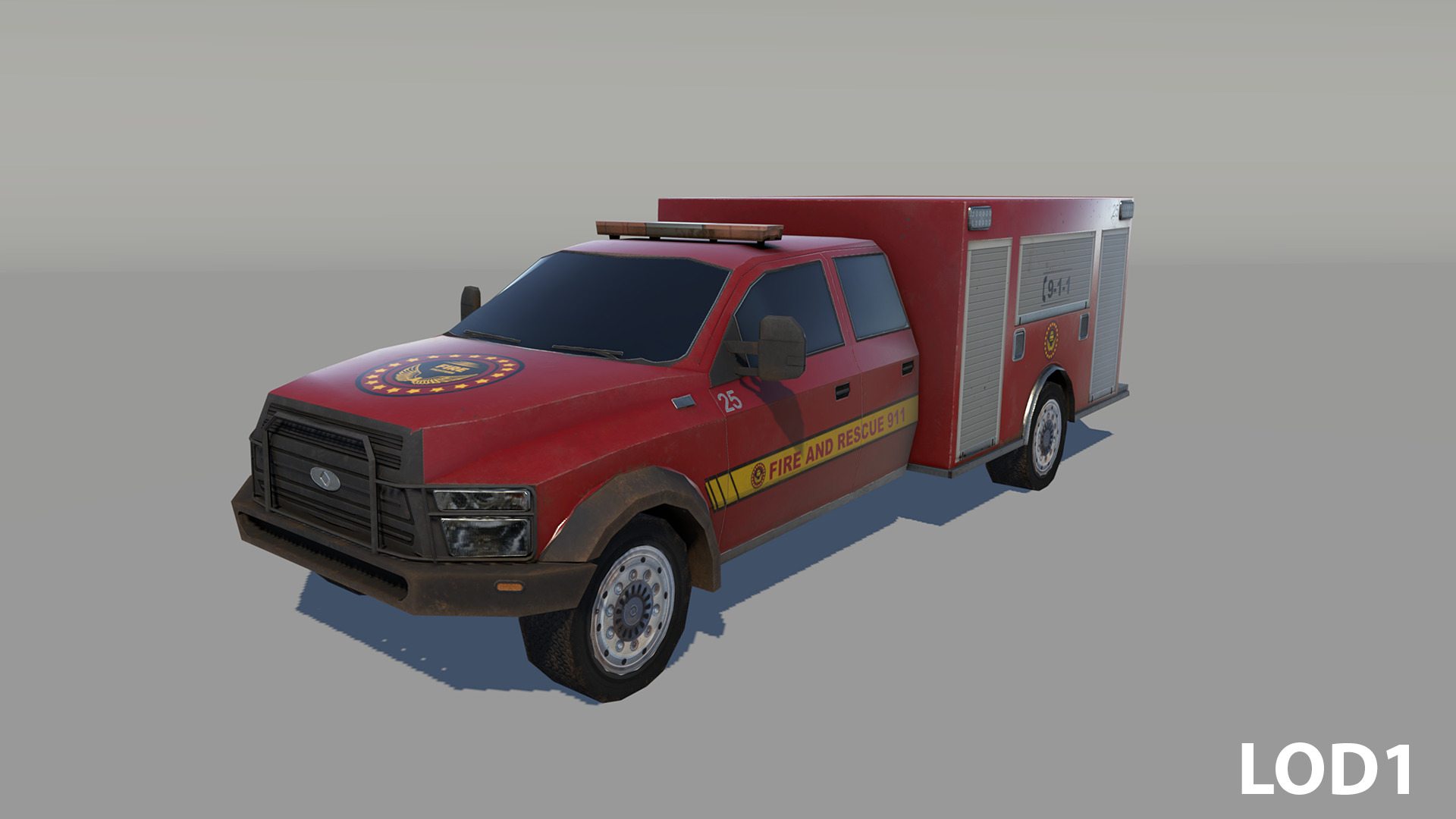 Fire and Rescue truck Low-poly 3D model_3