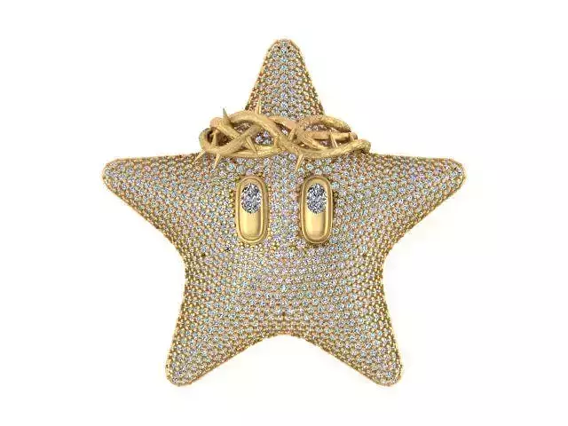 3D Iced-Out Smiling Star Diamond Pendant