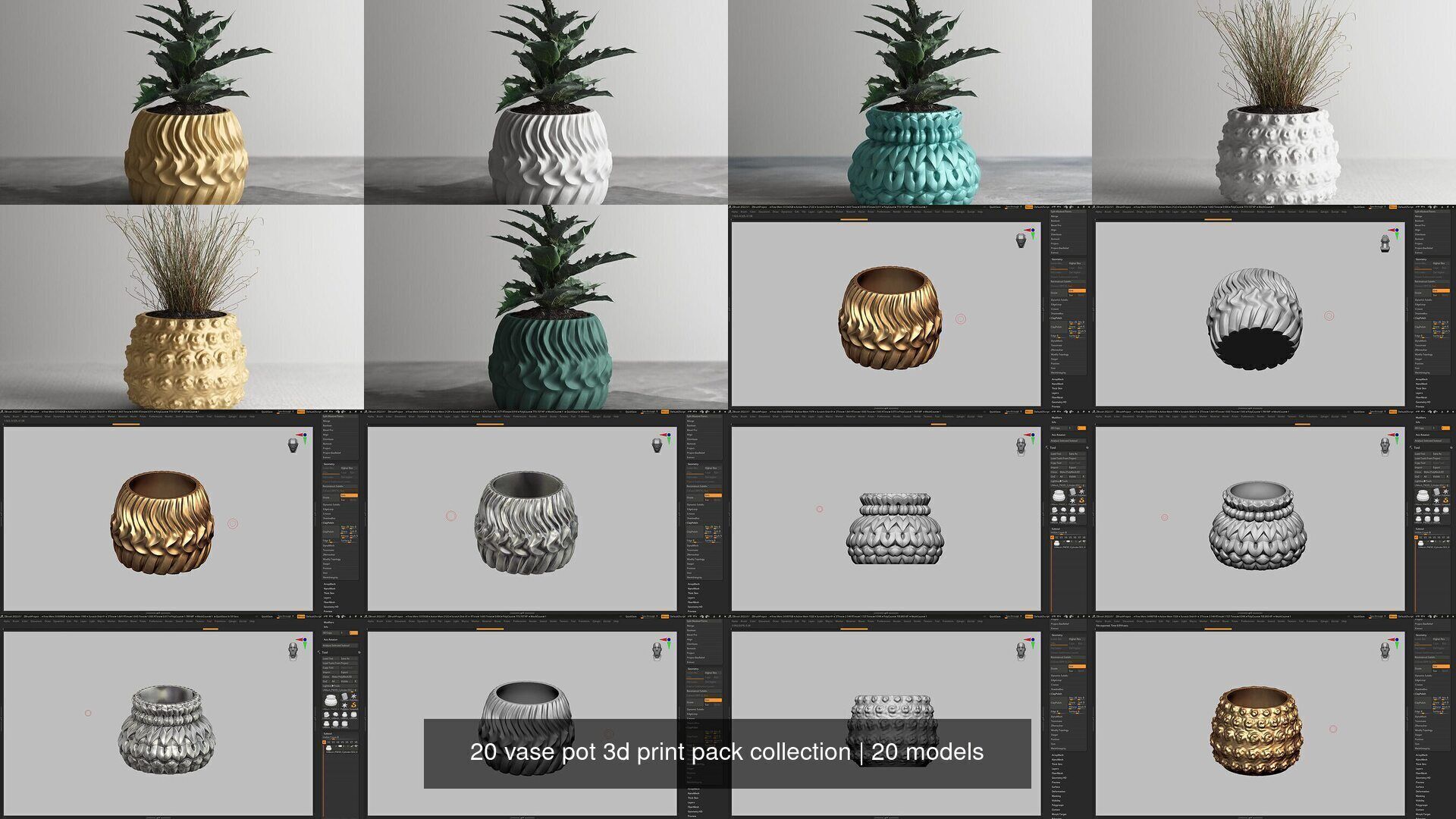 20 vase pot 3d print pack collection _2