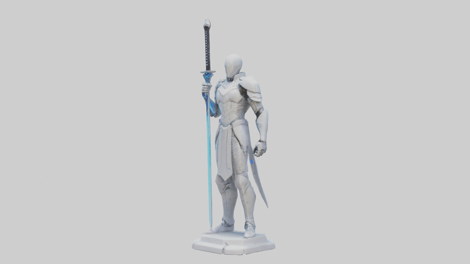 Futuristic Swordsman statue model 3D model_8