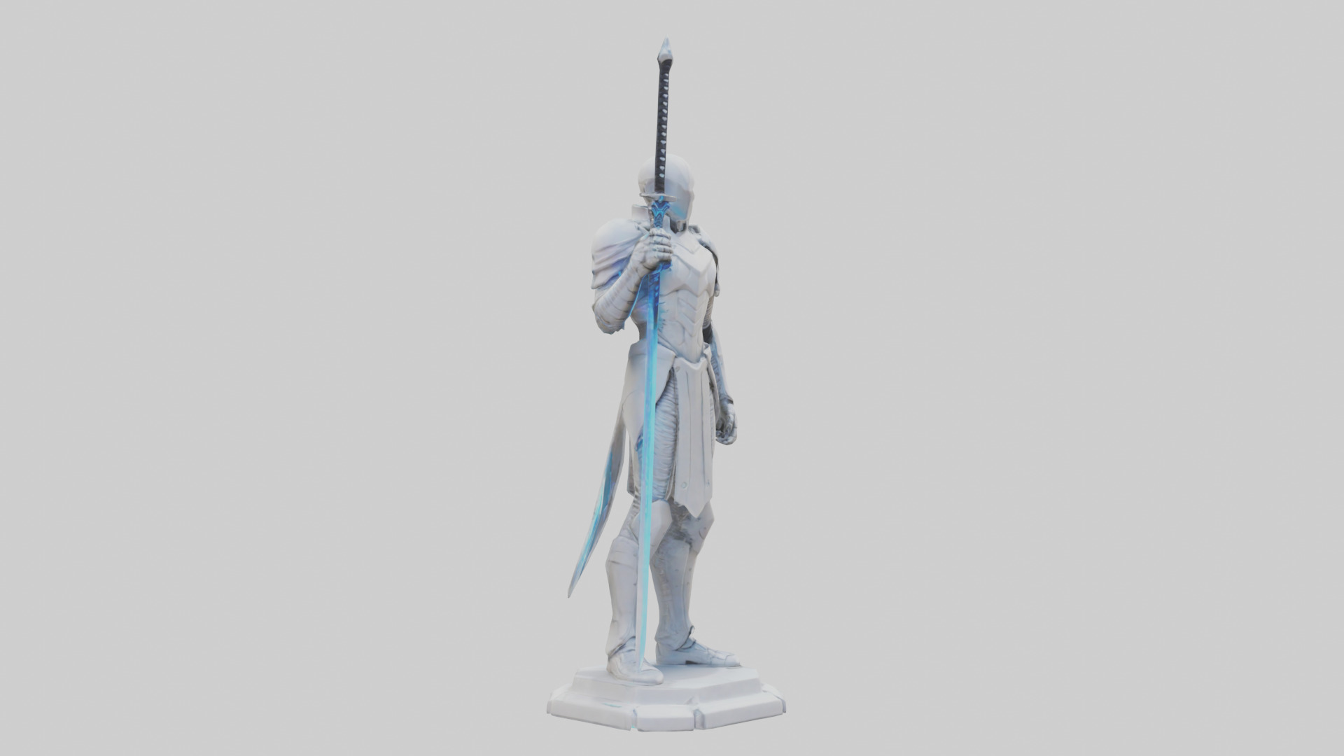 Futuristic Swordsman statue model 3D model_11