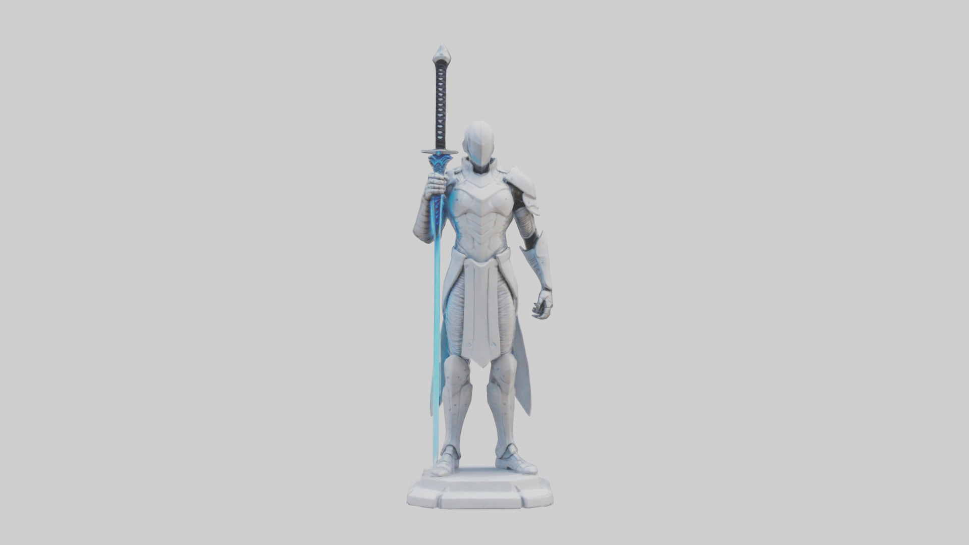 Futuristic Swordsman statue model 3D model_9