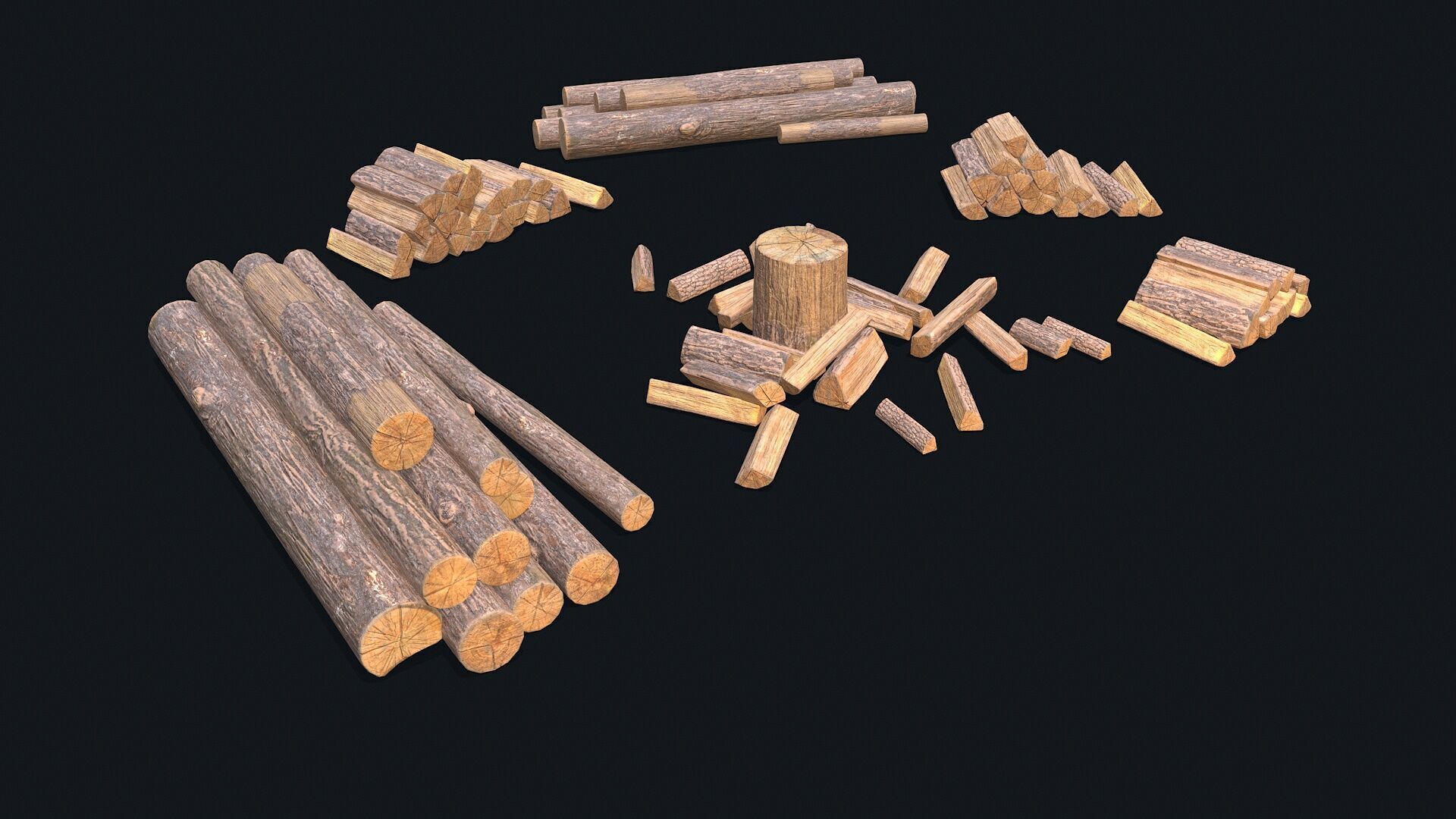 Wood Logs Stack Low-poly 3D model_3