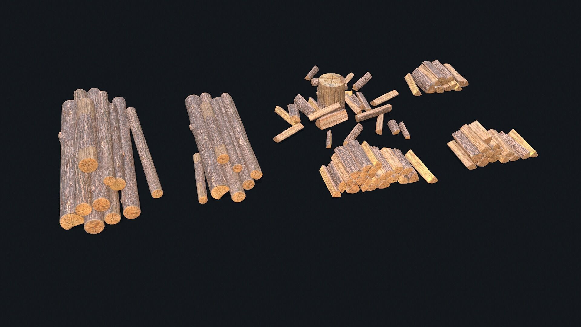 Wood Logs Stack Low-poly 3D model_5