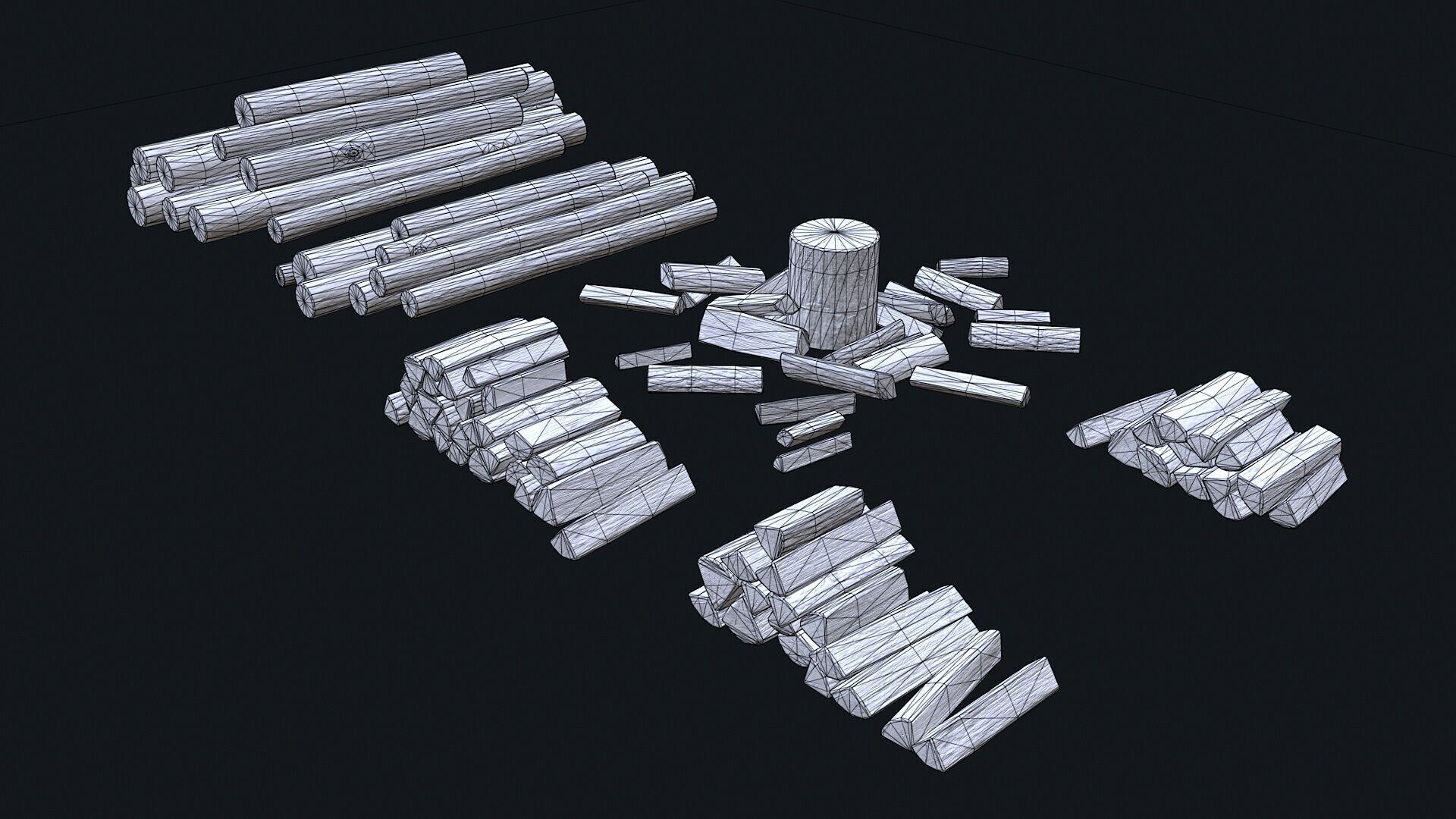 Wood Logs Stack Low-poly 3D model_6