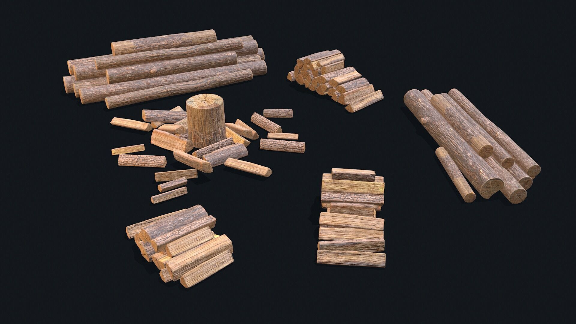 Wood Logs Stack Low-poly 3D model_2