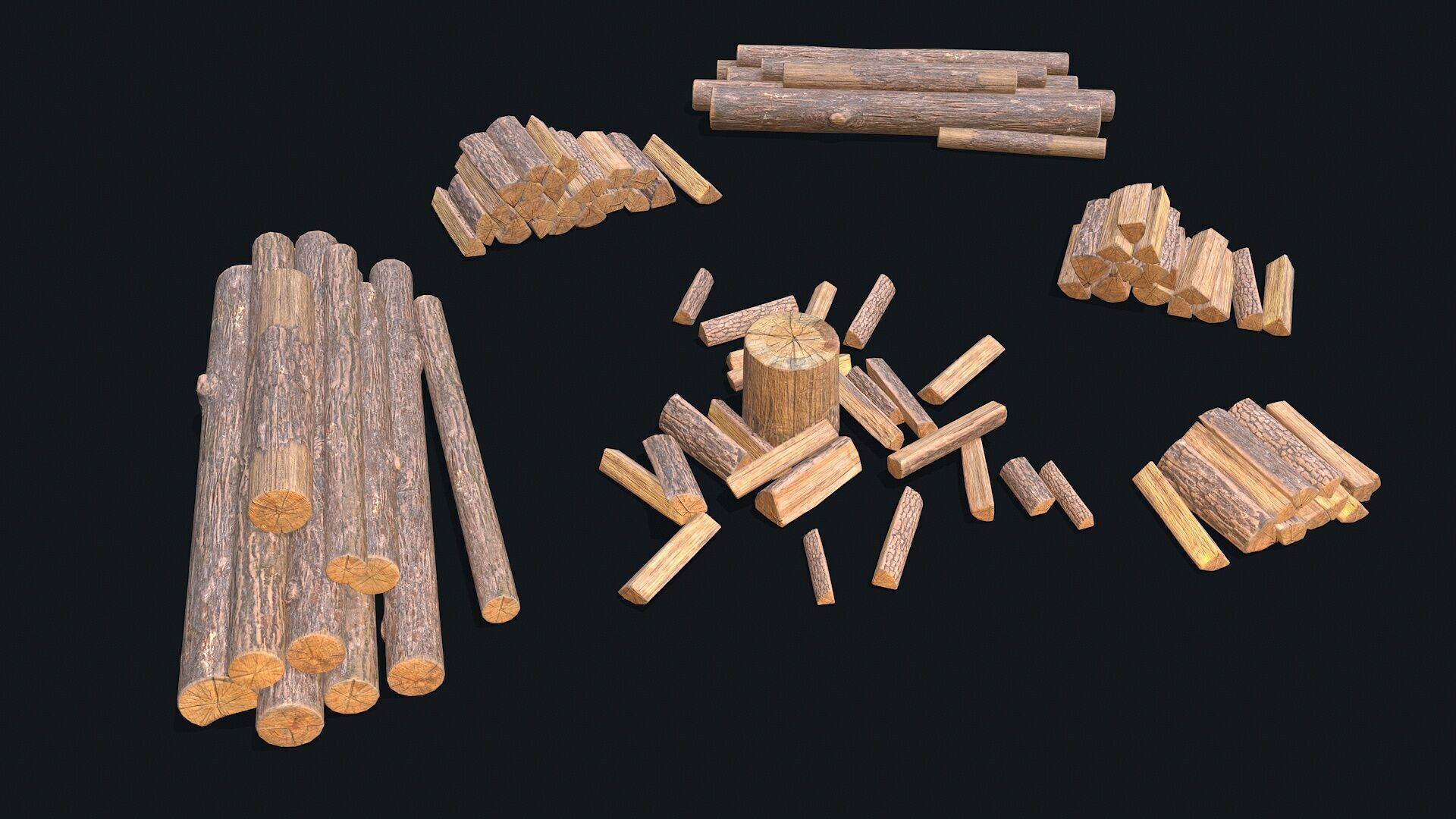 Wood Logs Stack Low-poly 3D model_1