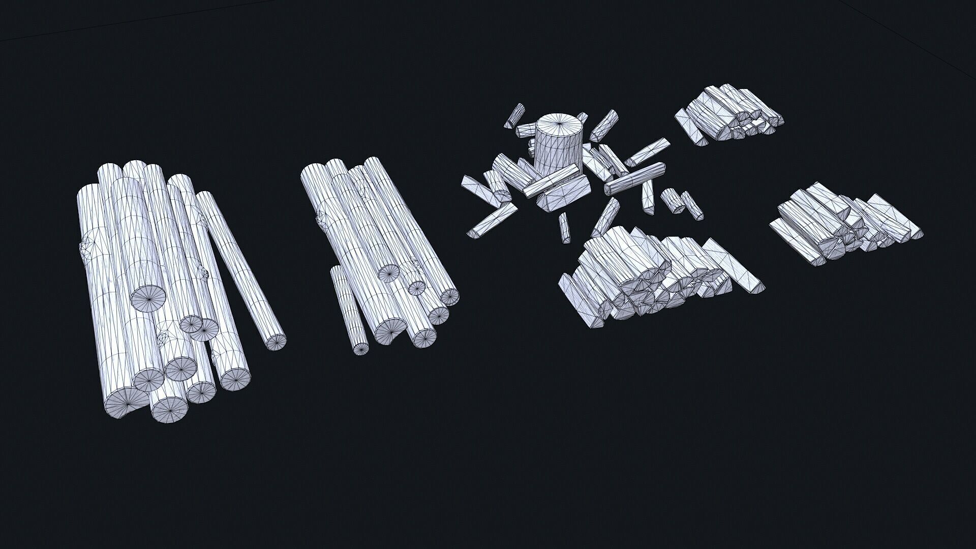 Wood Logs Stack Low-poly 3D model_7