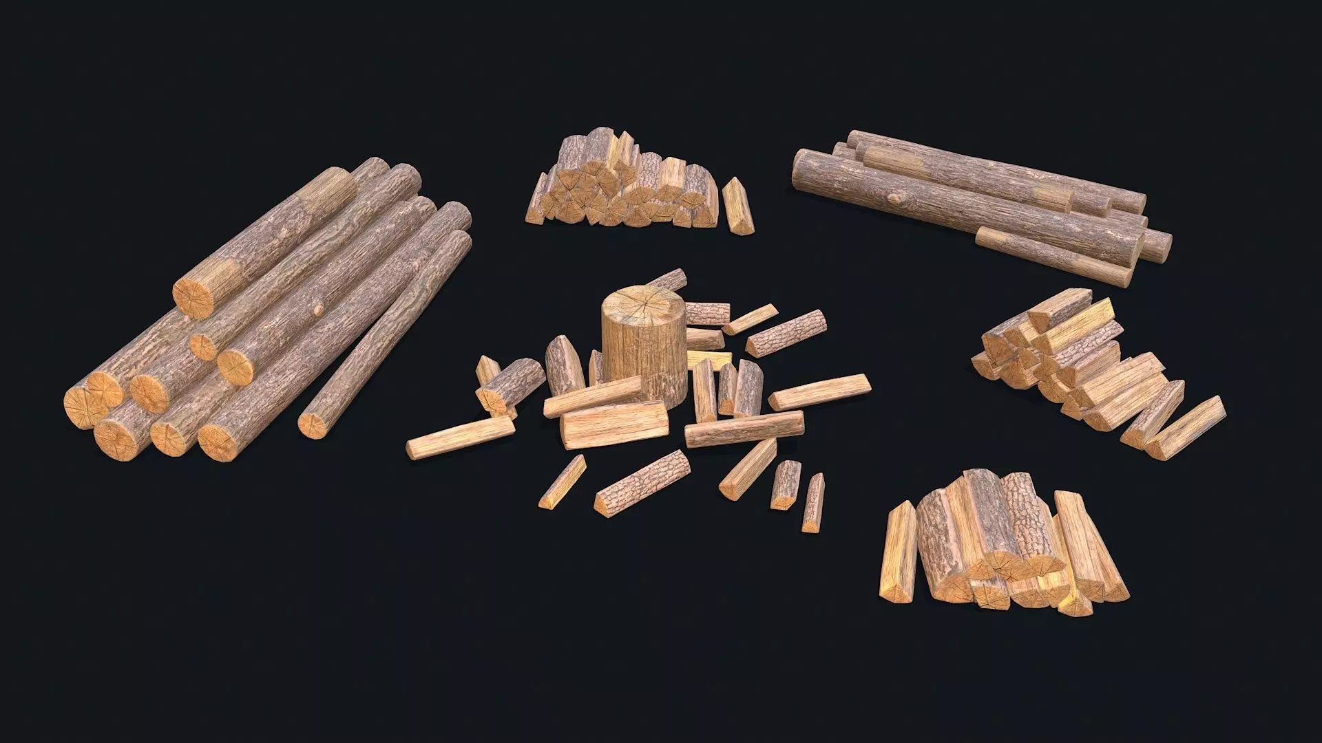Wood Logs Stack Low-poly 3D model_0