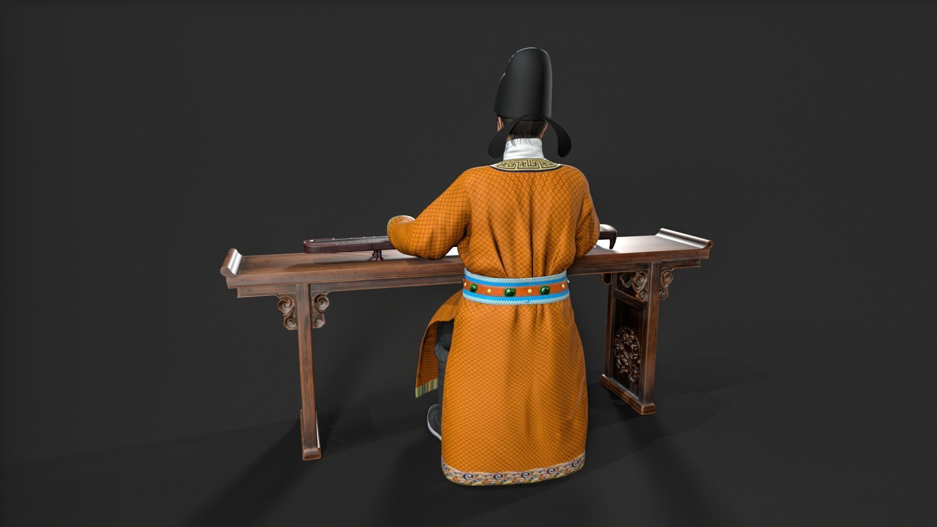 ancient china zither musical instrument Low-poly 3D model_3