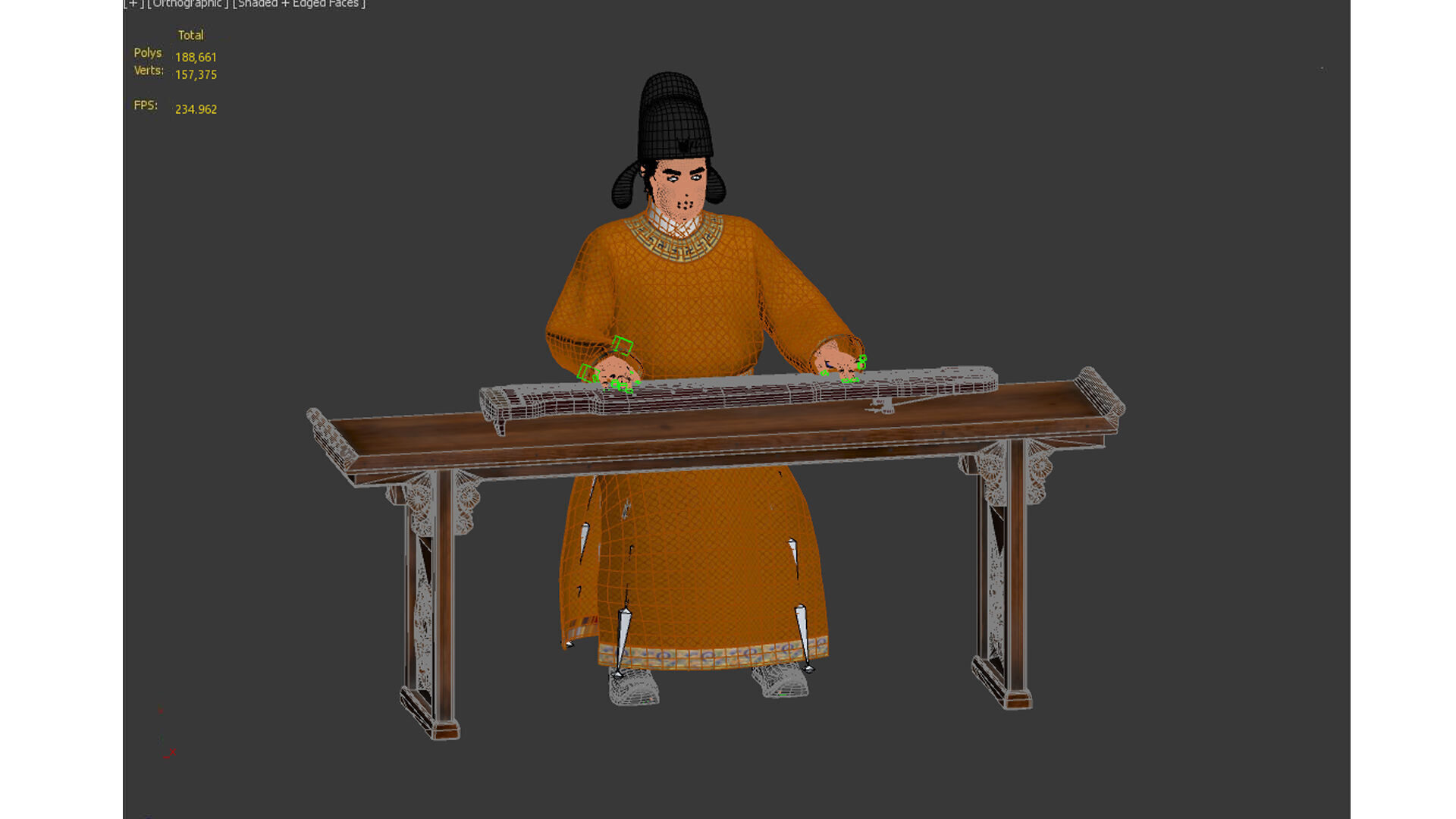 ancient china zither musical instrument Low-poly 3D model_13