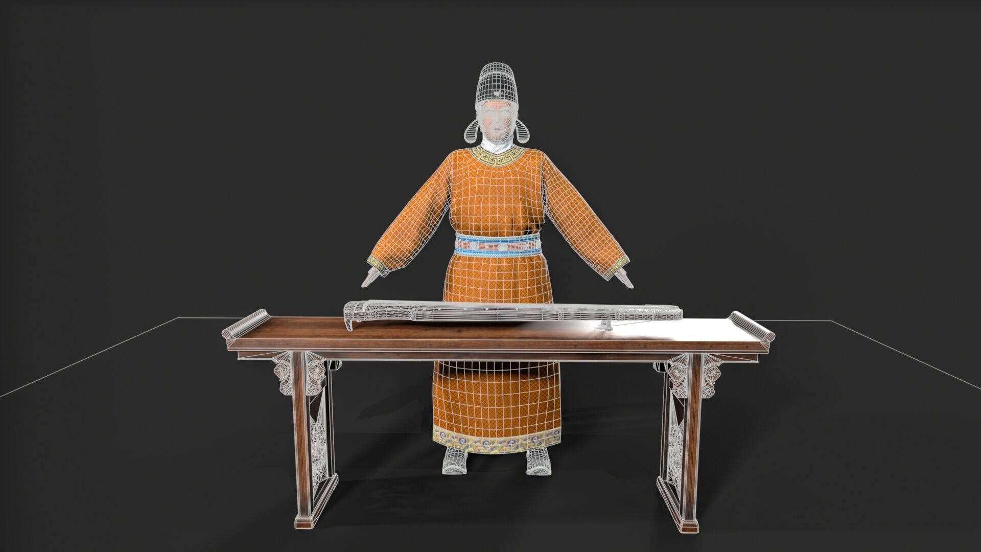 ancient china zither musical instrument Low-poly 3D model_6