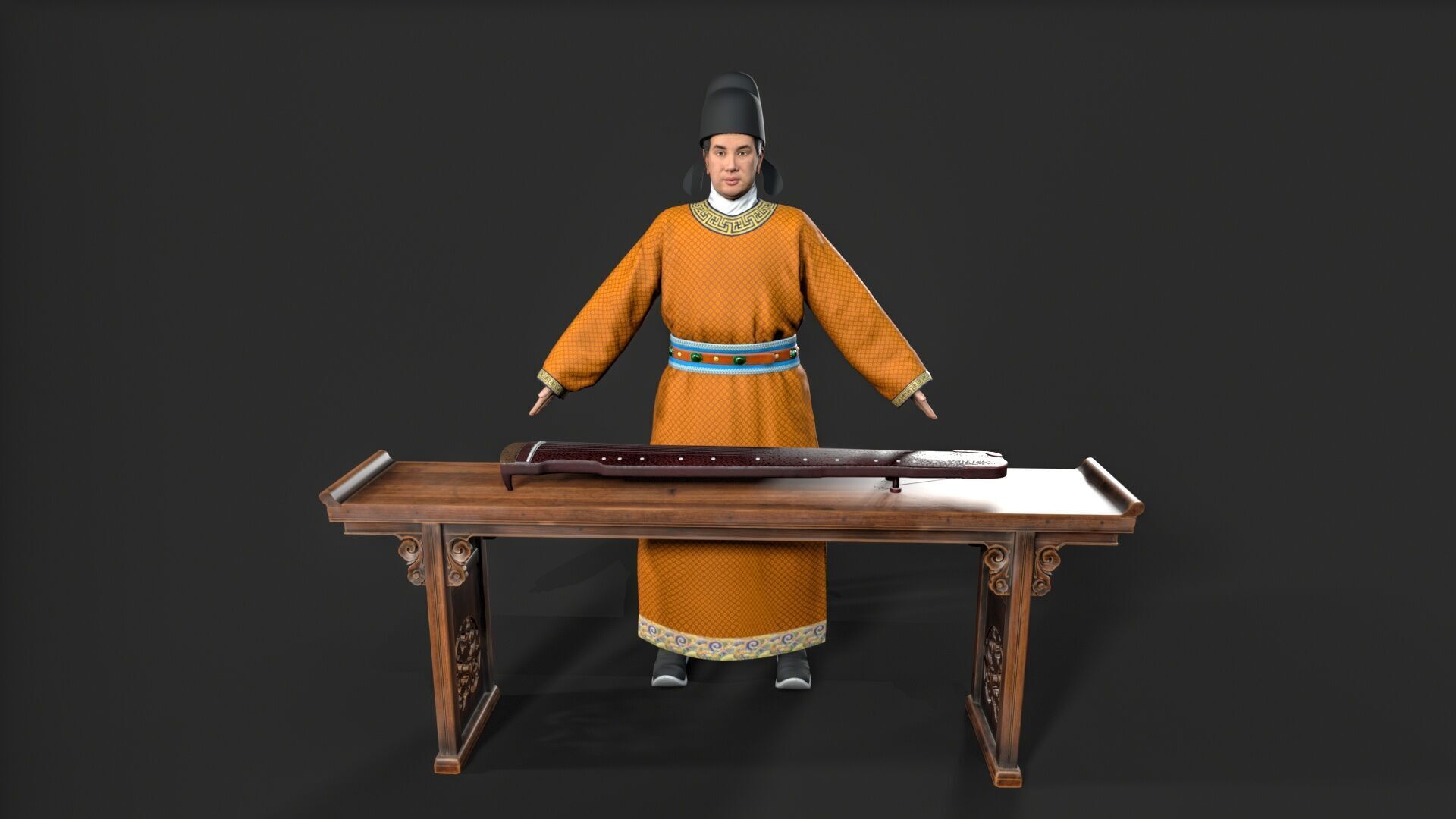 ancient china zither musical instrument Low-poly 3D model_7