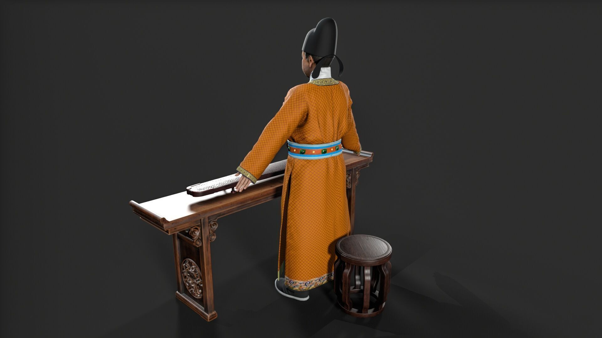 ancient china zither musical instrument Low-poly 3D model_8