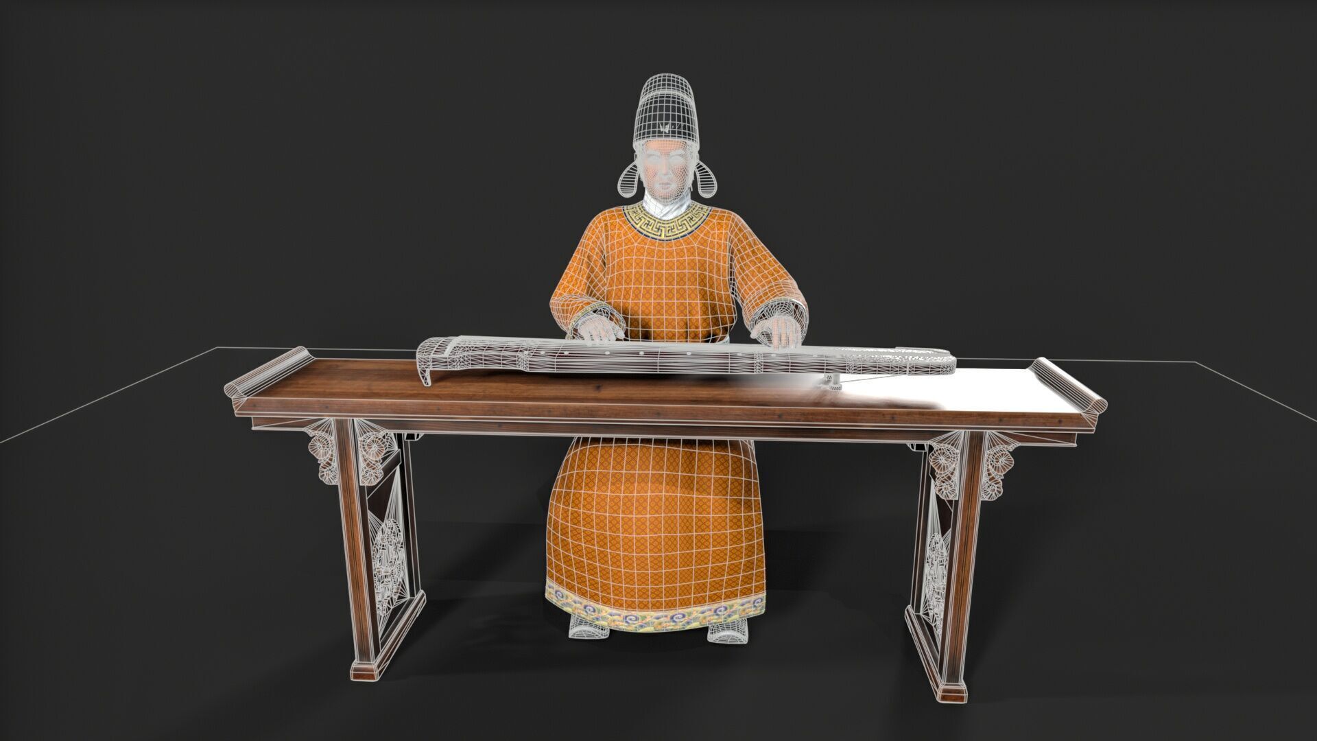 ancient china zither musical instrument Low-poly 3D model_11